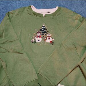 Cozy Green Winter Sweatshirt with TWO Snowman Designs